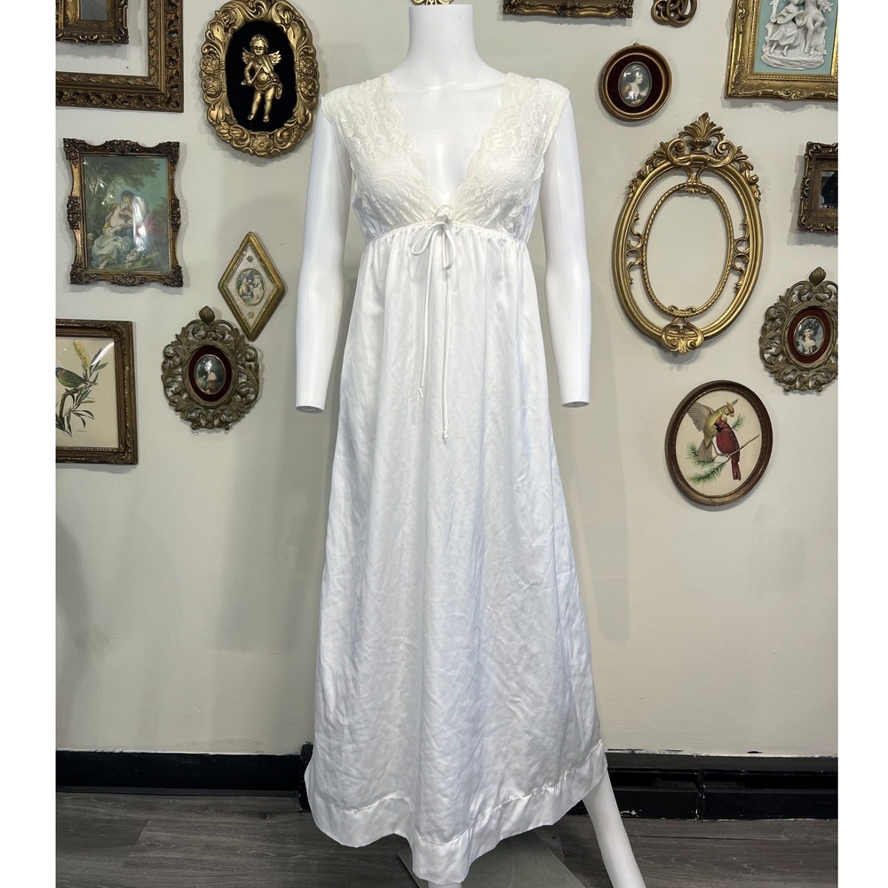 Vae Mode Vintage White Lace Trim Lingerie Slip Dress Size S